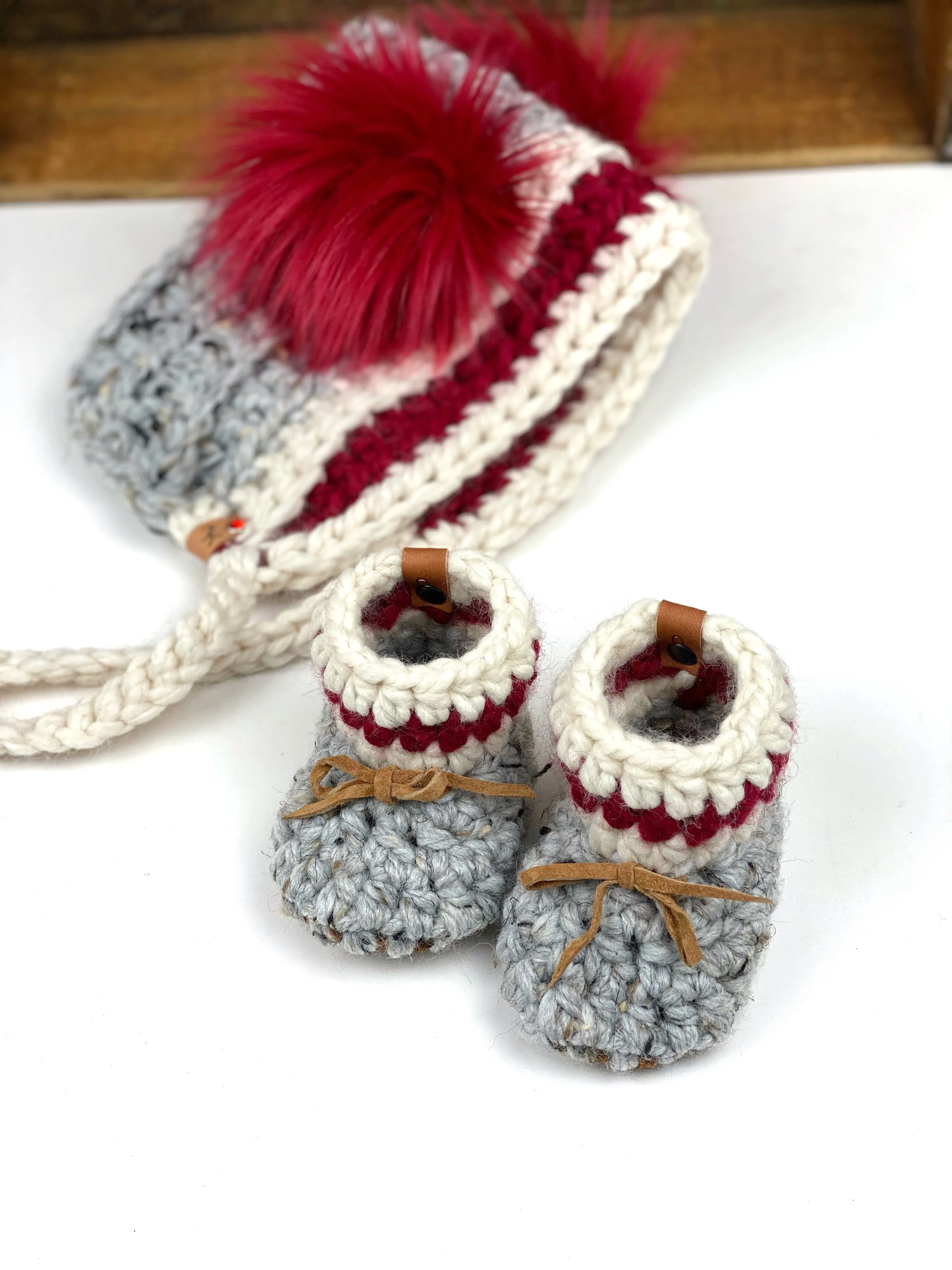 Sock Monkey Padraig Crocheted Suede Sole Baby Booties Handmade