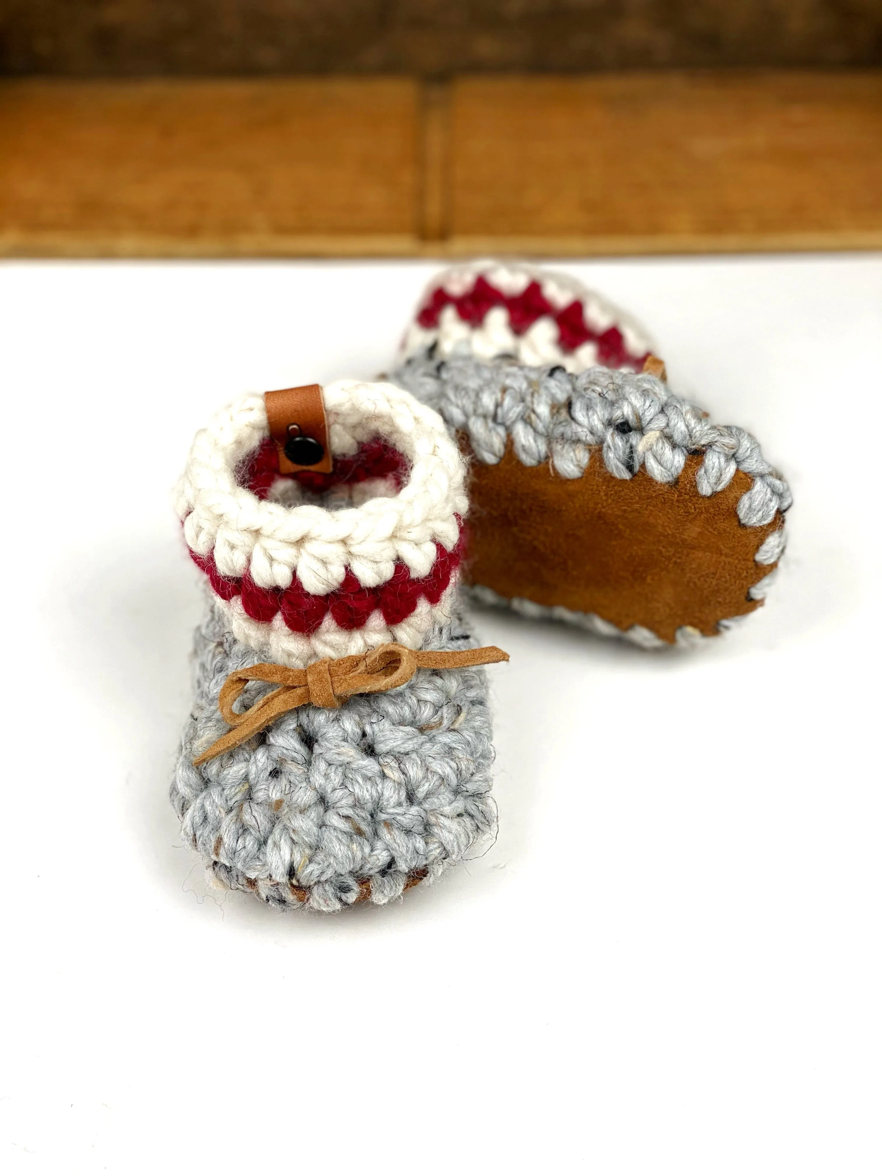 Sock Monkey Padraig Crocheted Suede Sole Baby Booties Handmade