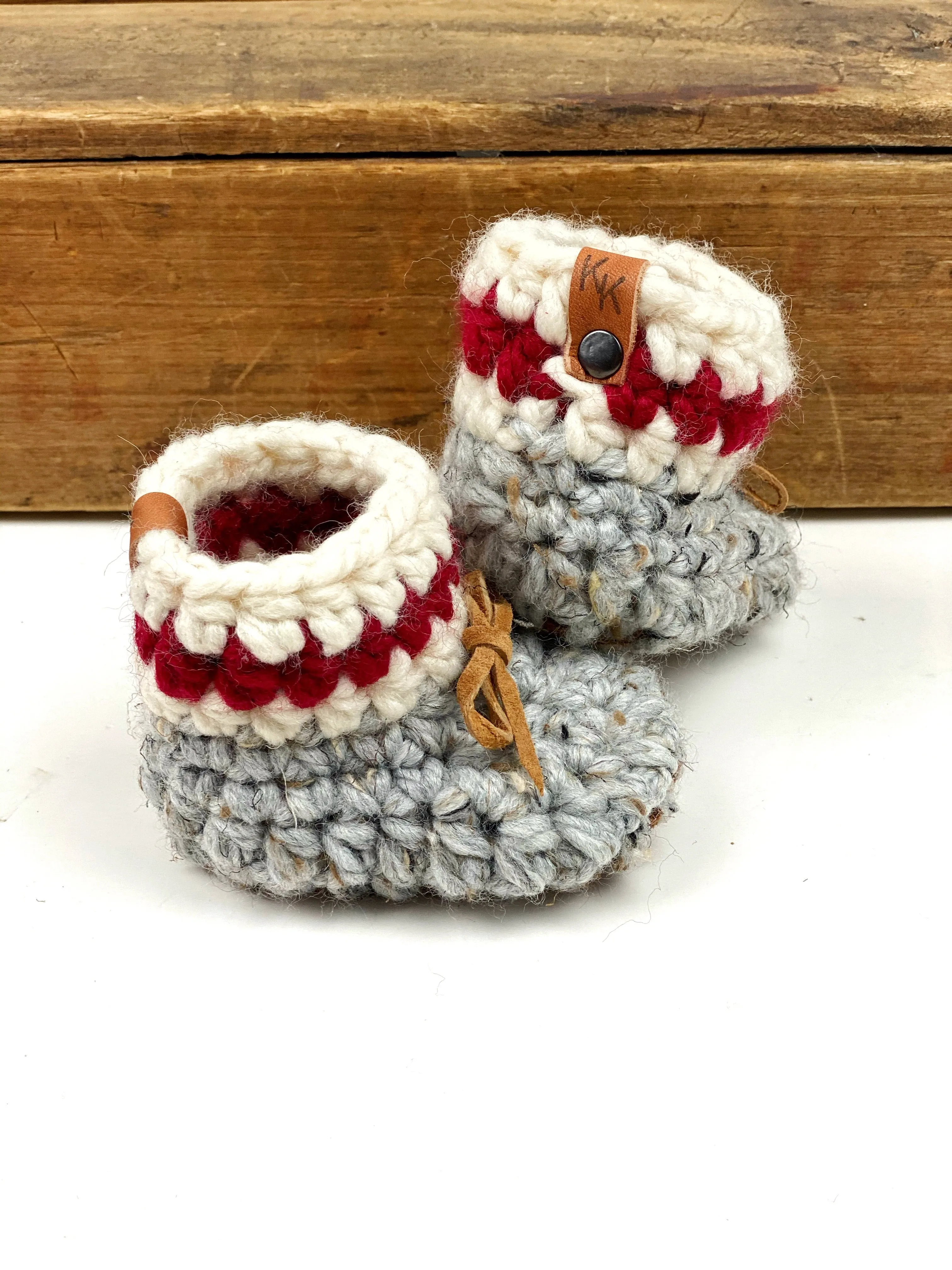 Sock Monkey Padraig Crocheted Suede Sole Baby Booties Handmade