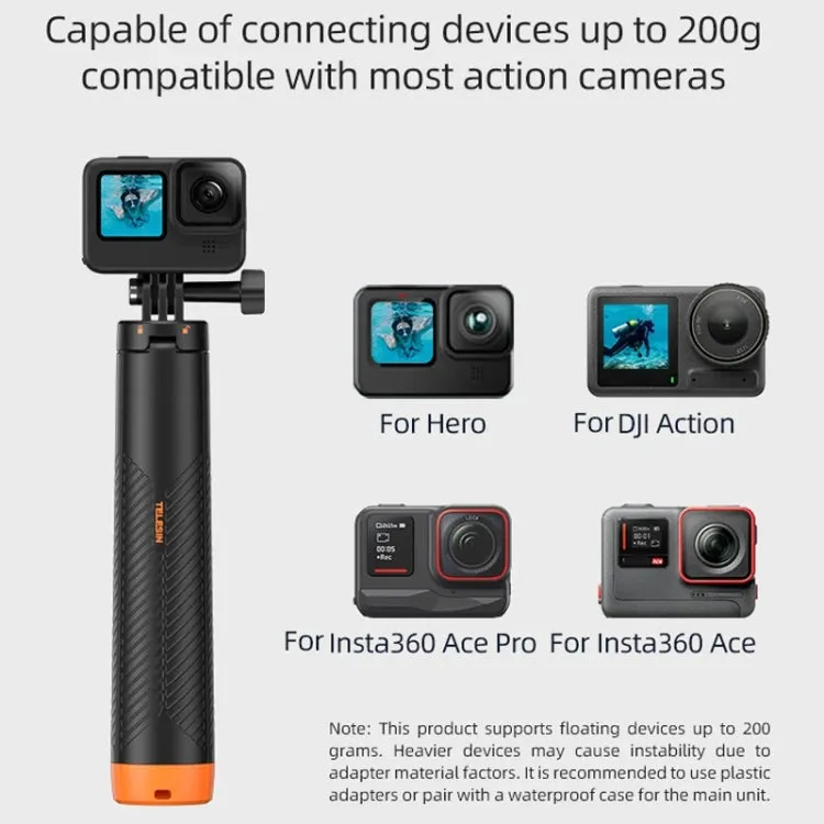 TELESIN 61cm Underwater Buoyancy Bar Retractable Selfie Stick Tripod For GoPro Insta360 DJI OSMO Action Camera