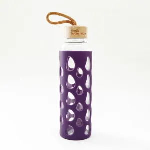 The Better Home Borosilicate Glass Water Bottle with Sleeve (550ml) | Non Slip Silicon Sleeve & Bamboo Lid | Water Bottles for Fridge | Purple (Pack of 100)