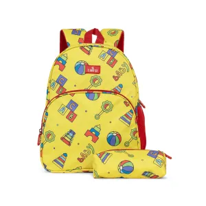 THE CLOWNFISH Cosmic Critters Series Printed Polyester 15 Litres Kids Standard Backpack School Bag With Free Pencil Staionery Pouch Daypack Picnic Bag For Tiny Tots Of Age 5-7 Years (Yellow - Block)