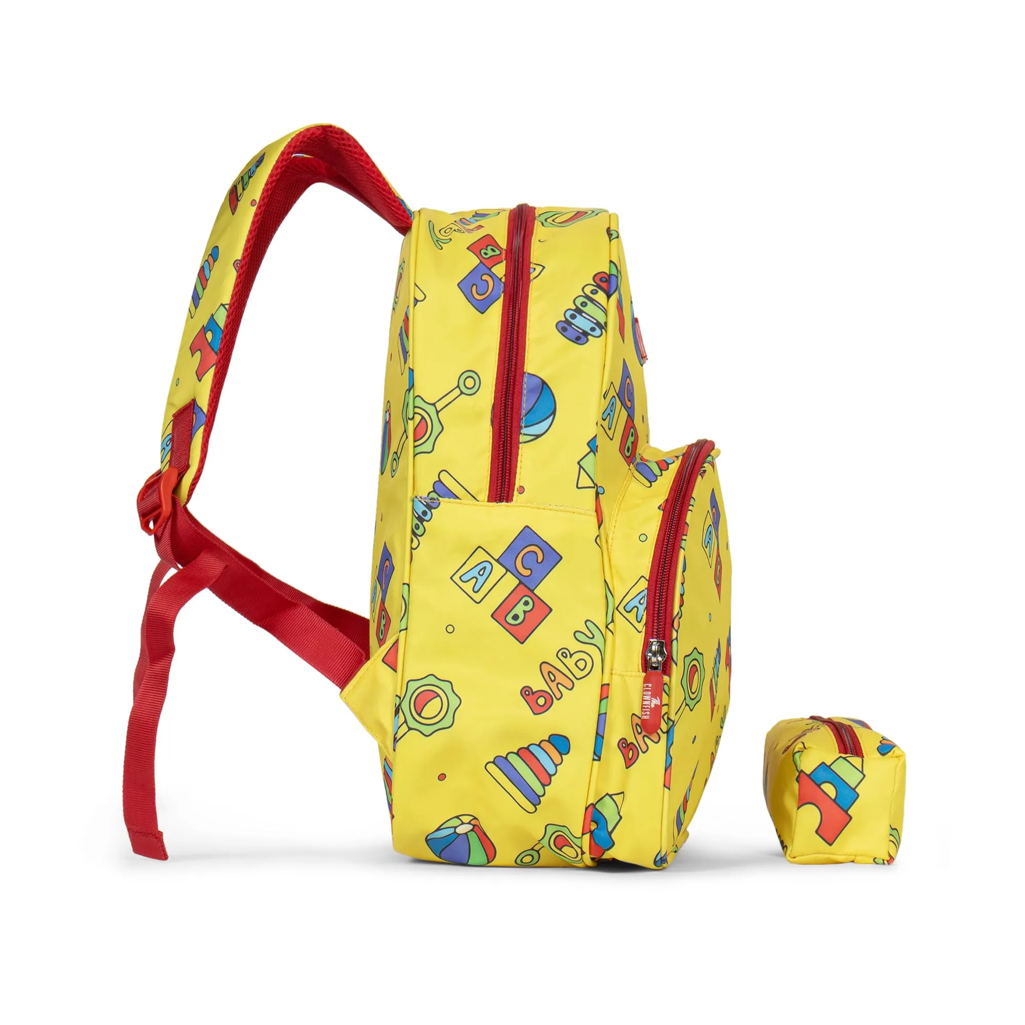 THE CLOWNFISH Cosmic Critters Series Printed Polyester 15 Litres Kids Standard Backpack School Bag With Free Pencil Staionery Pouch Daypack Picnic Bag For Tiny Tots Of Age 5-7 Years (Yellow - Block)