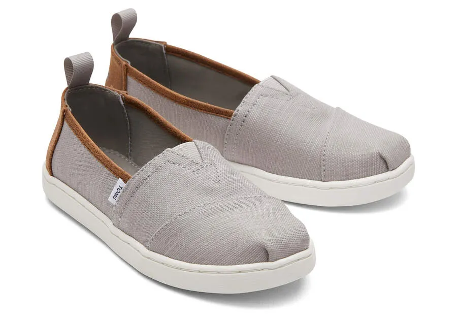 Toms Youth Alpargata Recycled Cotton Canvas Drizzle Grey/Dark Brown Trim