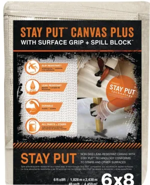 Trimaco STAY PUT PLUS 04329 Drop Cloth, 8 ft L, 6 ft W, Canvas :EA: QUANTITY: 1