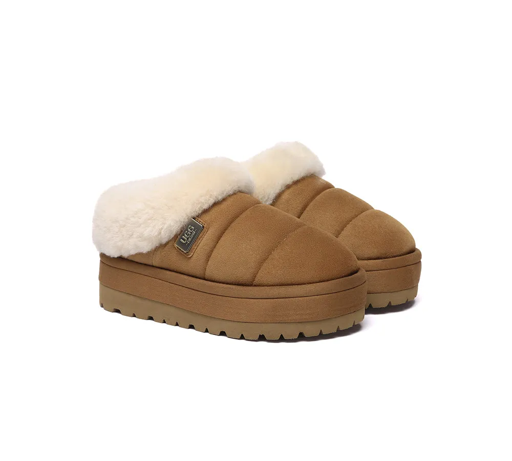 UGG EVERAU® UGG Slippers Women Sheepskin Wool Collar Ankle Platform Ulrika