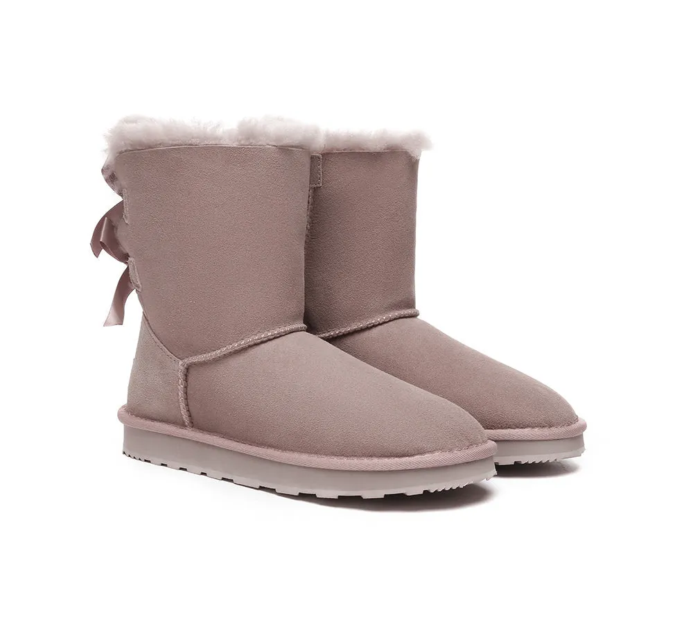 Urban UGG® UGG Boots Women Double faced Sheepskin Wool Short Back Bow