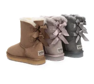 Urban UGG® UGG Boots Women Double faced Sheepskin Wool Short Back Bow