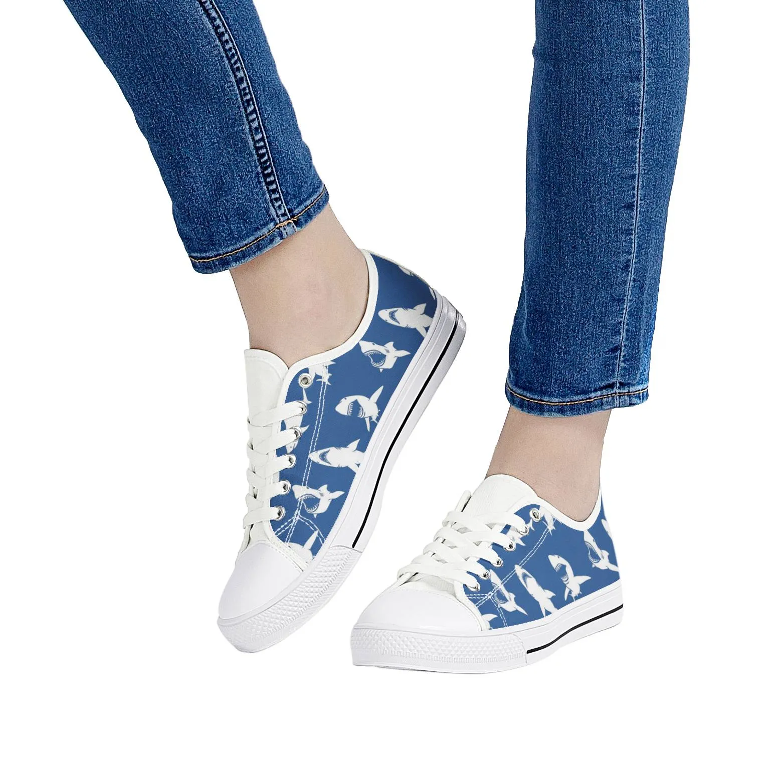 White & Black Sneakers: Shark Print