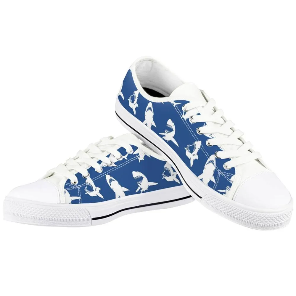 White & Black Sneakers: Shark Print