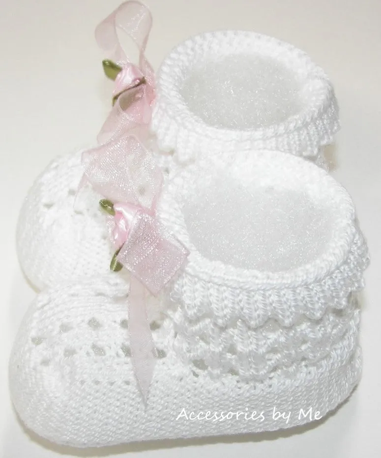 White Handknit Pointelle Bootie