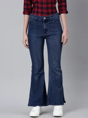 Women Navy Blue Solid Bootcut Denim Jeans