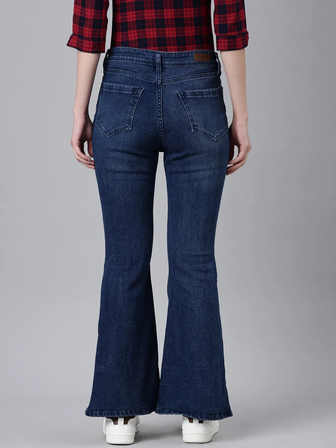 Women Navy Blue Solid Bootcut Denim Jeans